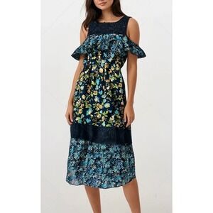 Sangria Off The‎ Shoulder Maxi Dress Blue Yellow Floral Size 14W